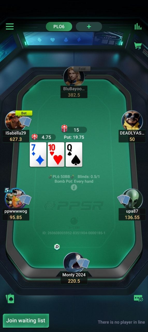 PPPoker PPPumba PLO6 bomb-pot table in play, soft recreational games, PPPFish Australia union