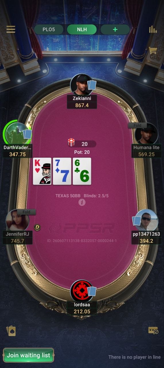 PPPoker RED BULL Brazil No-Limit Holdem table in play, Texas 50BB, Club ID 4394941
