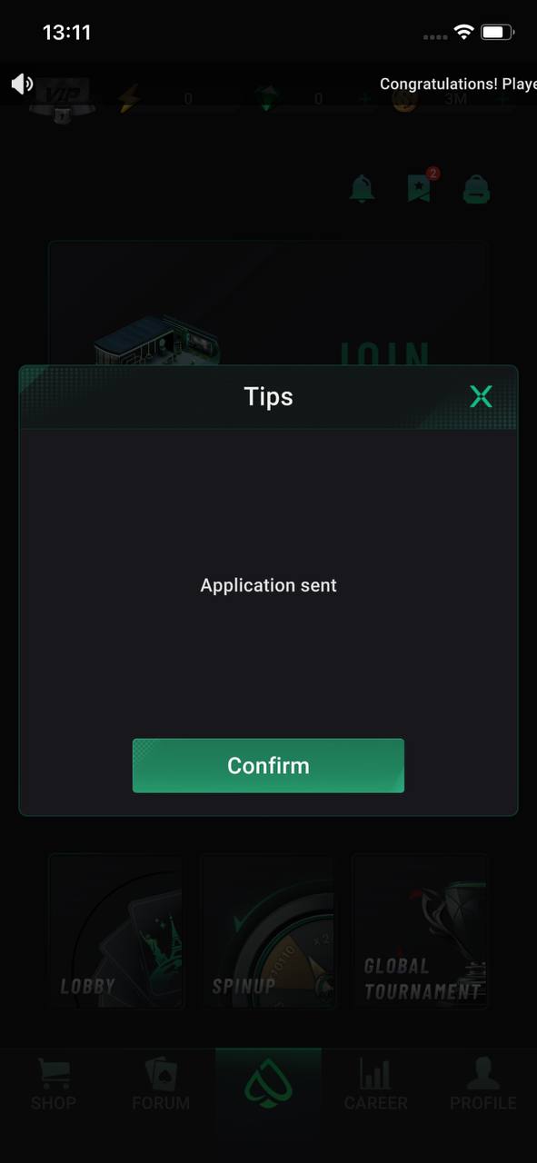 How to join PPPoker step 6 — application sent, message the manager your ID to get approved